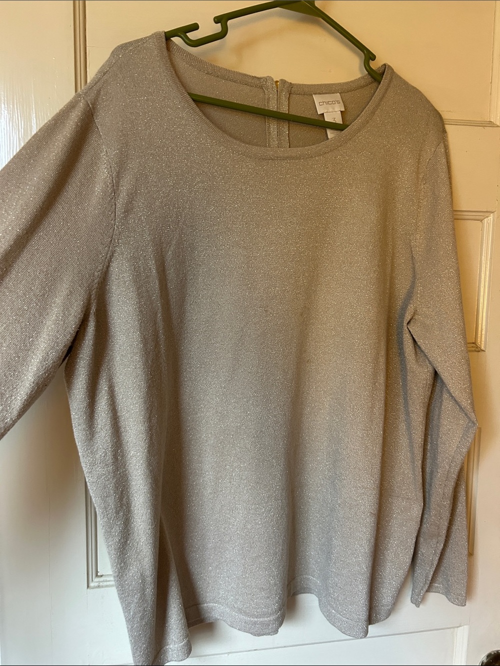 Chico's Gold Shimmer Boatneck Long-Sleeve Top